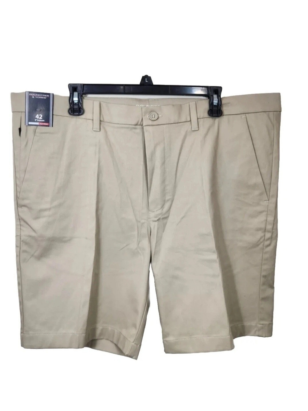 Roundtree Yorke Mens Size 42 - 9 " kakhi Straight Fit Flat Front Shorts NWT 02